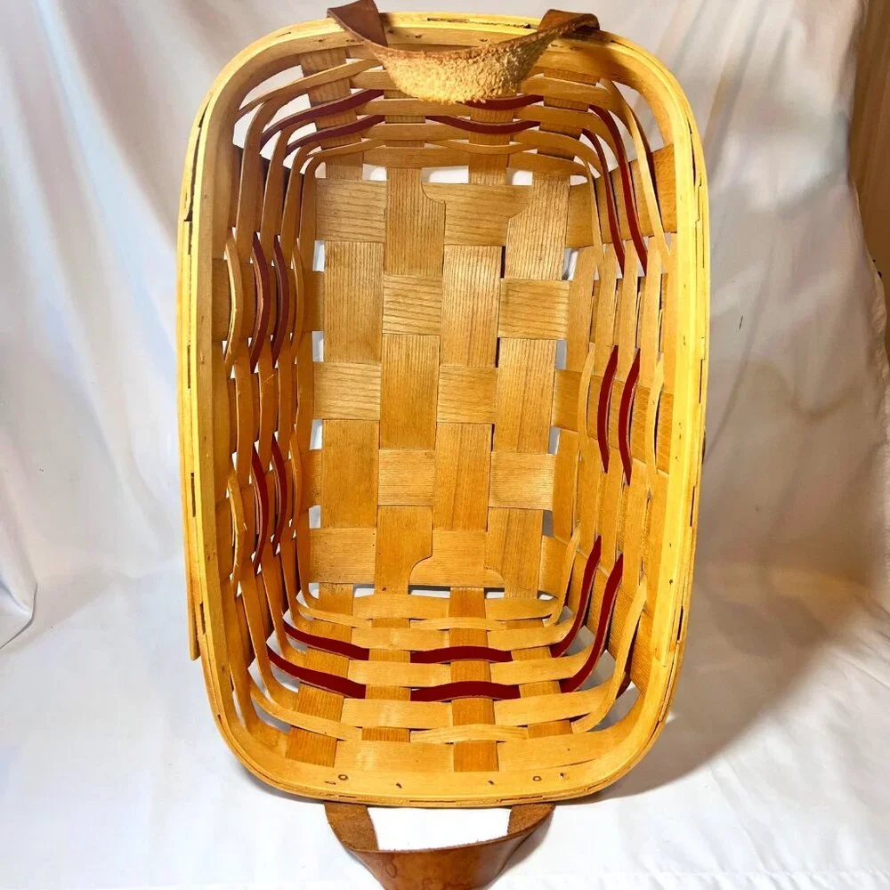 Peterboro Woven Basket Co. 1854-Picnic/Storage-W/Lid-Retired Tan/Red-Hand Made